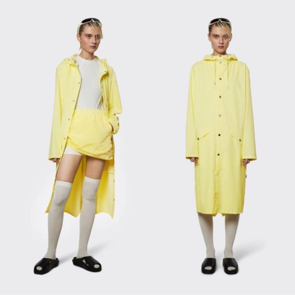 RAINS Long Jacket Unisex Lightweight Hooded Rain Coat In Color Straw Sz XS NWT